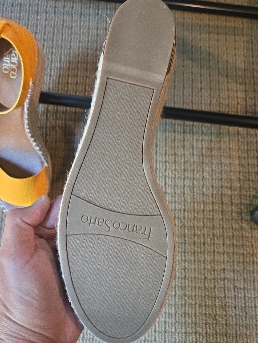 Franco Sarto Vibrant Yellow Croc-Texture Ankle-Strap Wedges NWOT